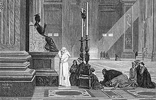 [Oración del Papa ante San Pedro en el Vaticano. Grabado del siglo XIX]